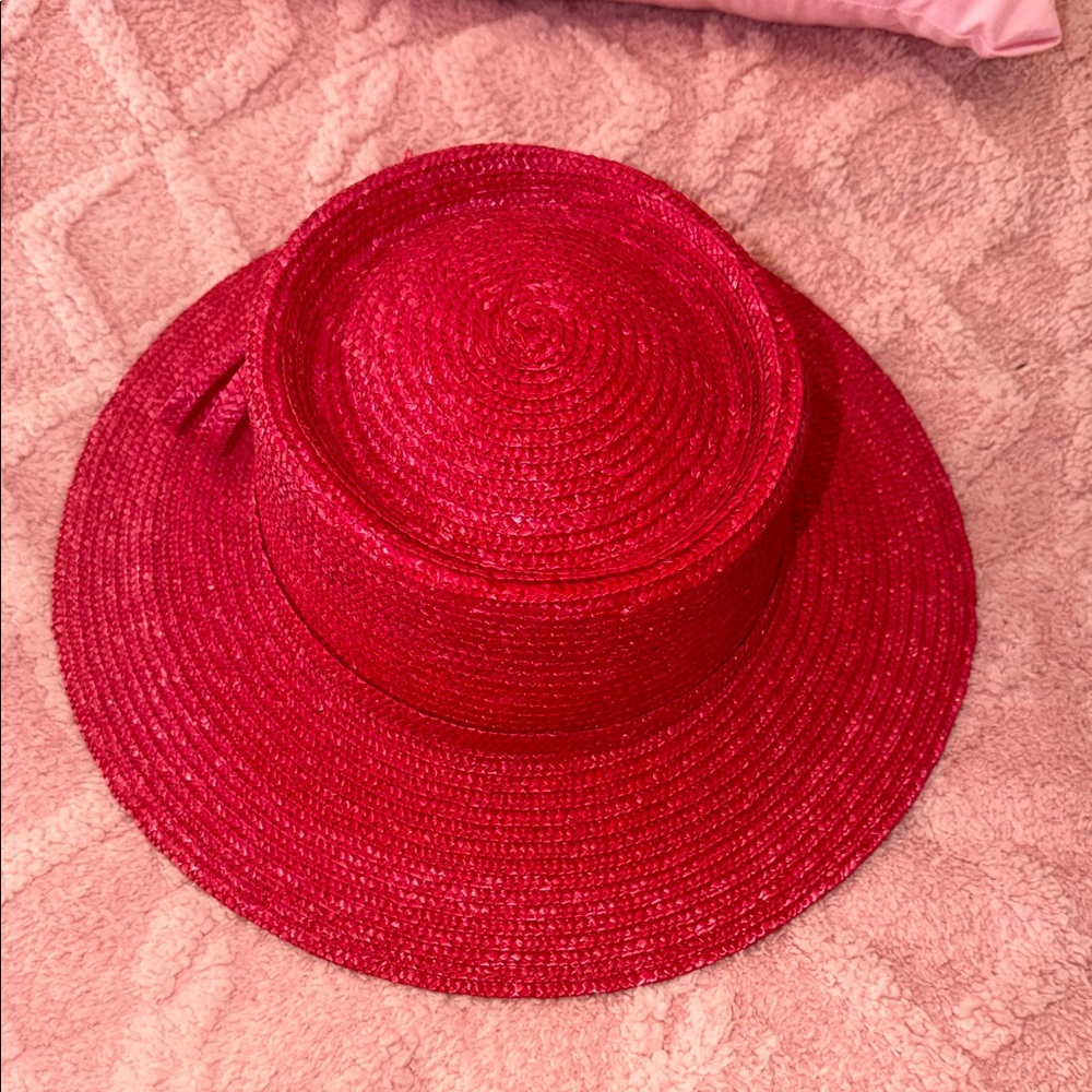 BETMAR Wine Red Braided Straw Hat with Bow Trim - Picture 7 of 14